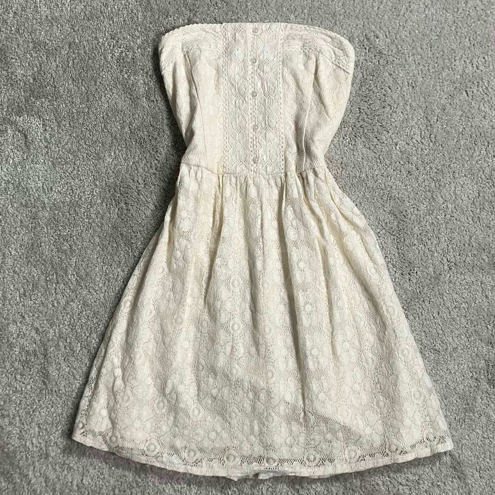 Abercrombie & Fitch Cream Floral Lace Strapless Mini Dress Rustic Womens S NWT